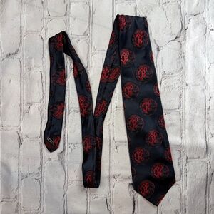 Vintage Gianni Versace 80s 90s Mens Tie Black & Red 100% Silk Italian Circles